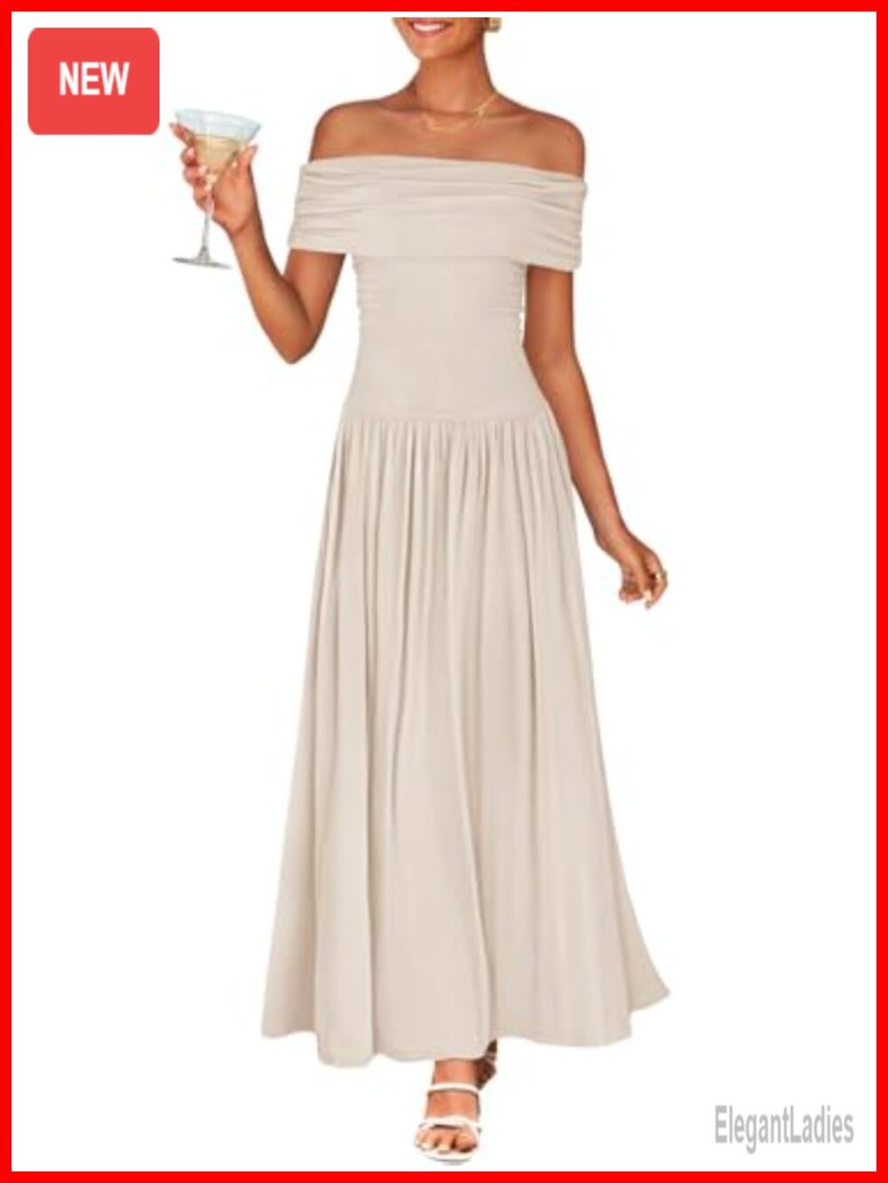 Off Shoulder Sleeveless Maxi Dress Backless Pleated Swing Flowy